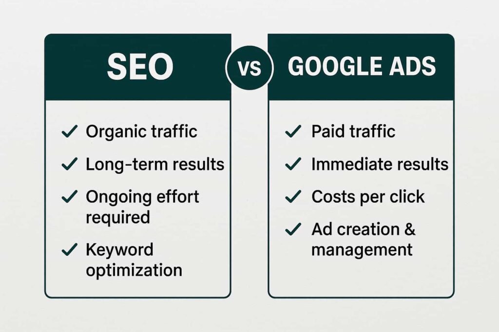 google ads vs seo comparison chart